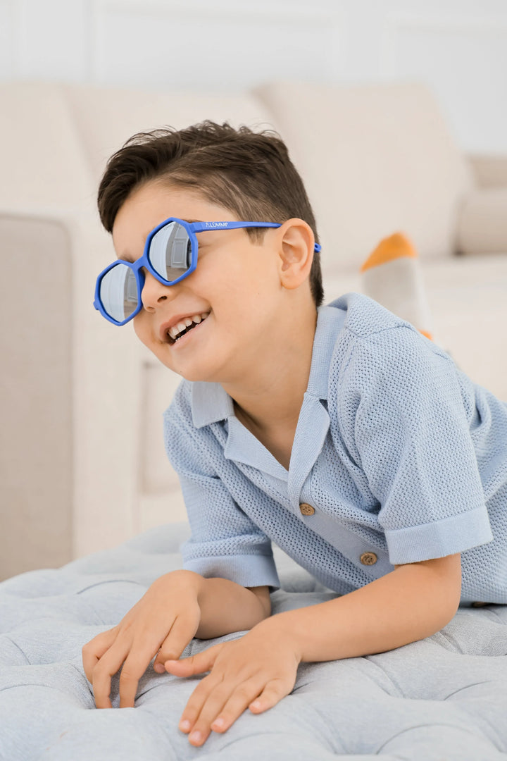 Lummi Bunny Mirror Hexagon Kids Sunglasses in Cornflower, view 3