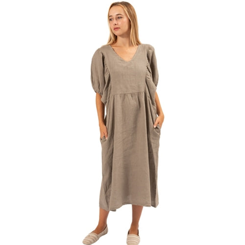 Vera May - Italian V Neck Dress - Taupe