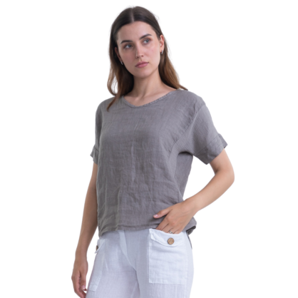 Vera May - Italian Linen Top - Fango/Taupe