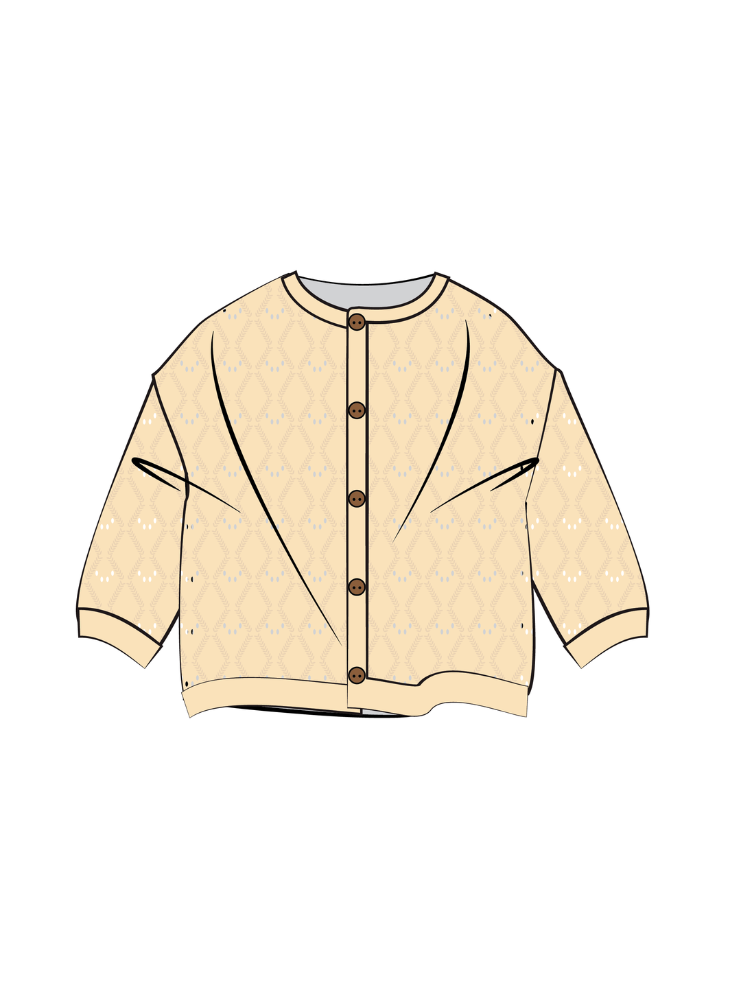 Illustration of the Freckles Mila Pointelle Cardigan in Butter
