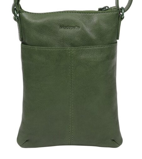 Modapelle Soft Cow Leather Multi Compartment Cross Body Bag in Olive, back view