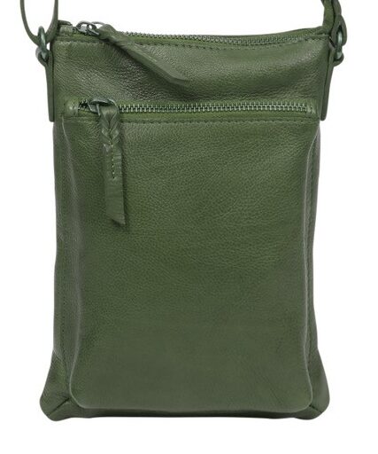 Modapelle Soft Cow Leather Multi Compartment Cross Body Bag in Olive, front view