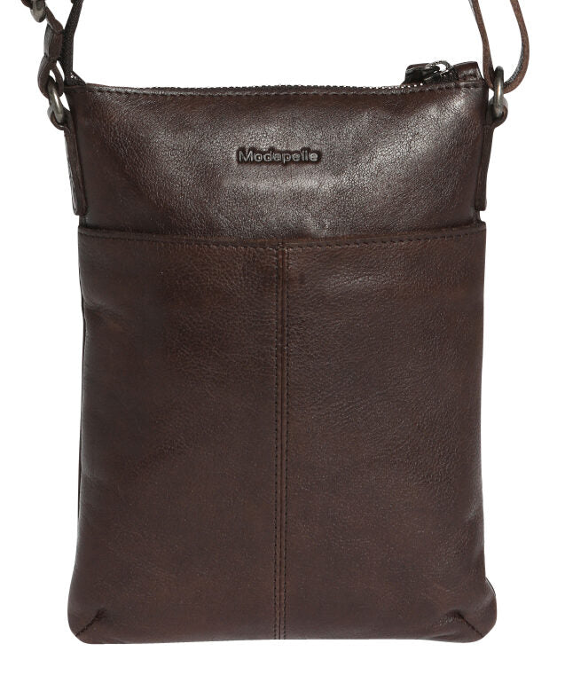 Modapelle Soft Cow Leather Multi Compartment Cross Body Bag in Dark Brown, back view