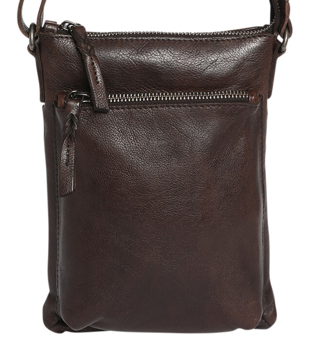 Modapelle Soft Cow Leather Multi Compartment Cross Body Bag in Dark Brown, front view