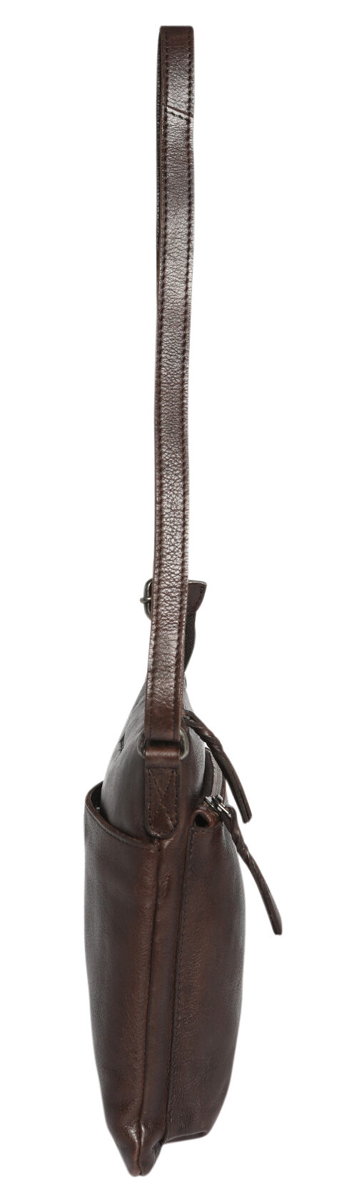 Modapelle Soft Cow Leather Multi Compartment Cross Body Bag in Dark Brown, side view