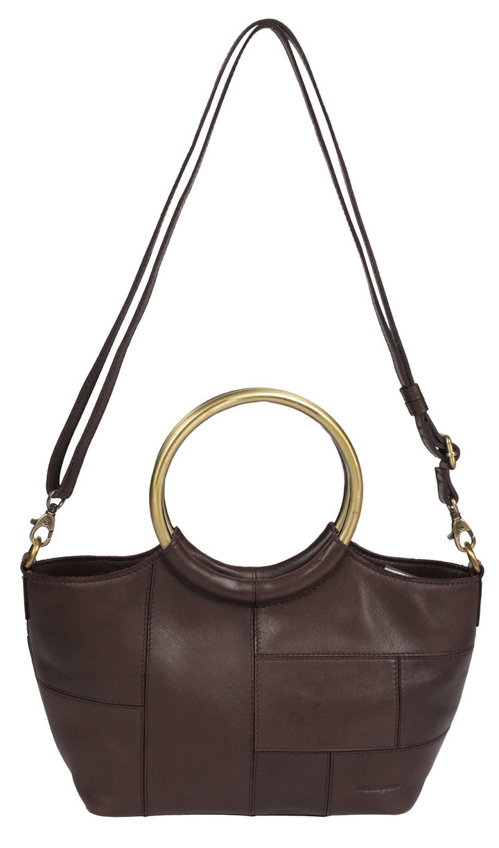Modapelle Vintage Leather Cross Body Handbag in Brown, back view
