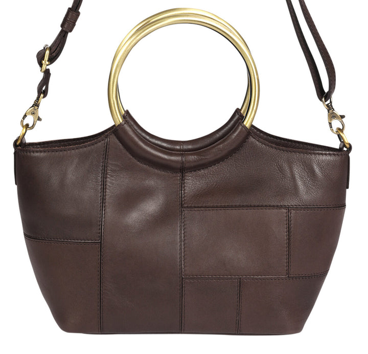 Modapelle Vintage Leather Cross Body Handbag in Brown, front view