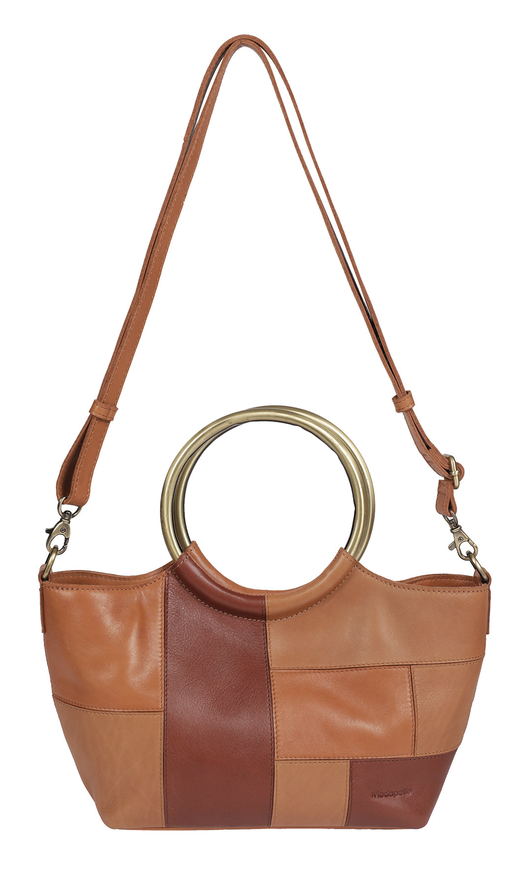 Modapelle Vintage Leather Cross Body Handbag in Tan/Multi, back view