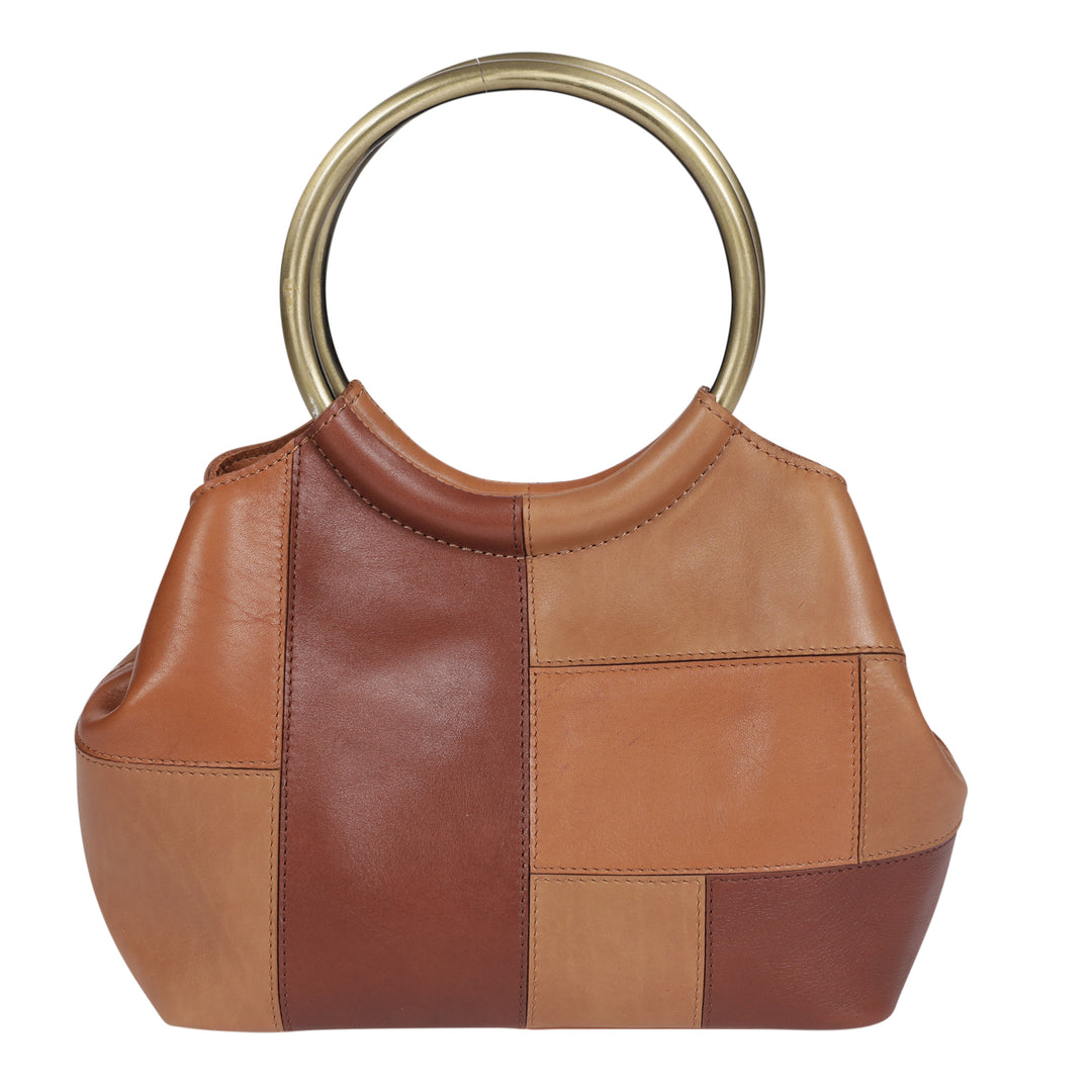 Modapelle Vintage Leather Cross Body Handbag in Tan/Multi, front view