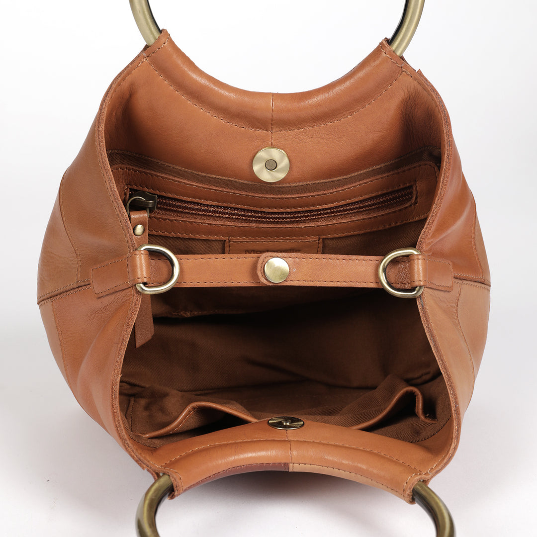 Modapelle Vintage Leather Cross Body Handbag in Tan/Multi, open view