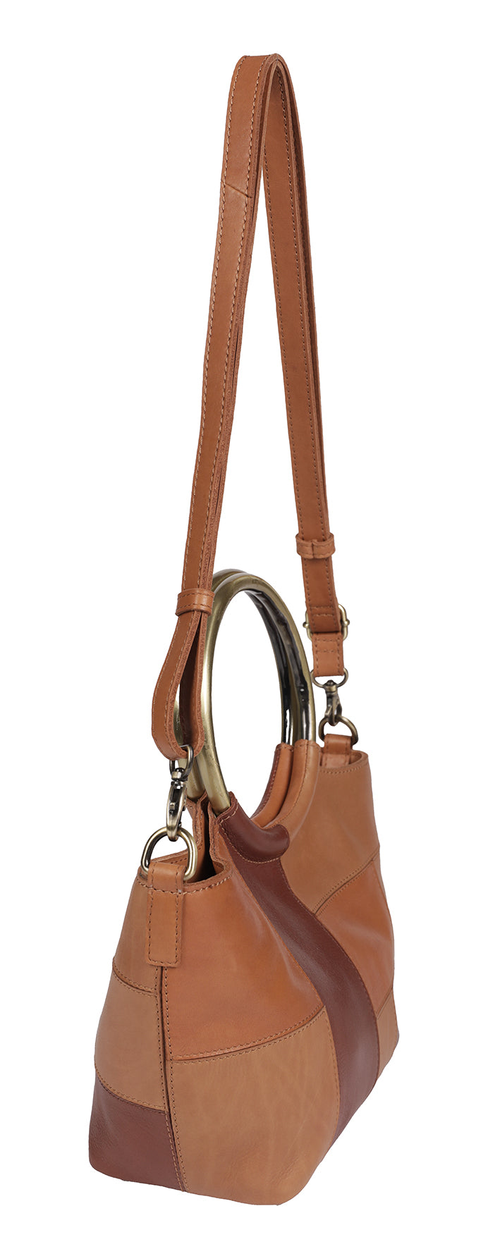 Modapelle Vintage Leather Cross Body Handbag in Tan/Multi, side view
