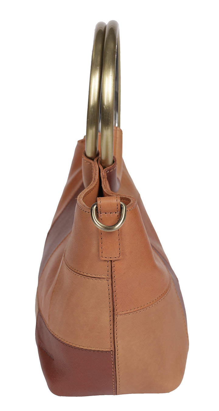 Modapelle Vintage Leather Cross Body Handbag in Tan/Multi, side view