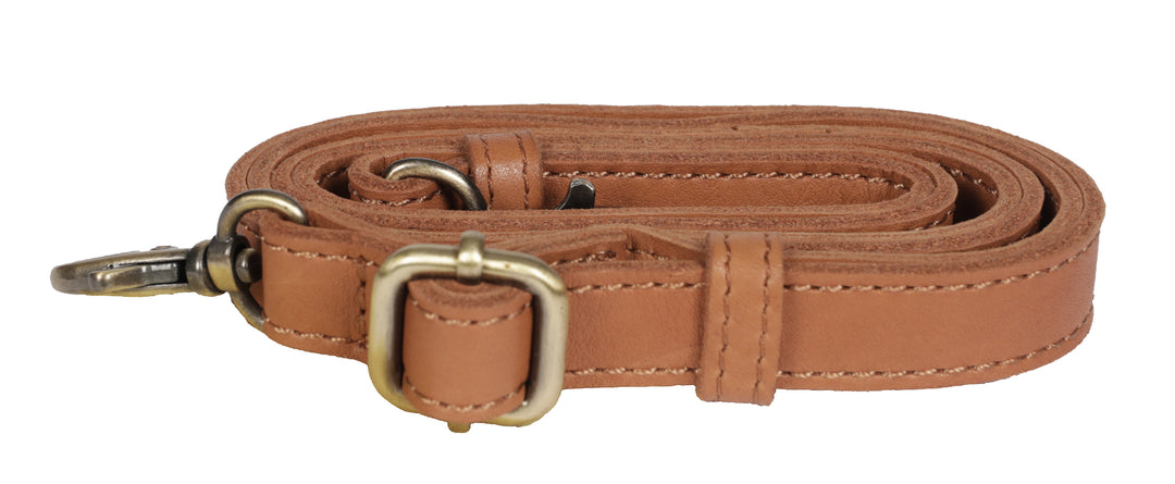 Modapelle Vintage Leather Cross Body Handbag in Tan/Multi, strap view