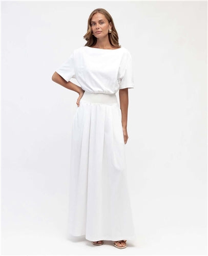 White Closet - Asym Neckline Cotton Jers. Dress - White