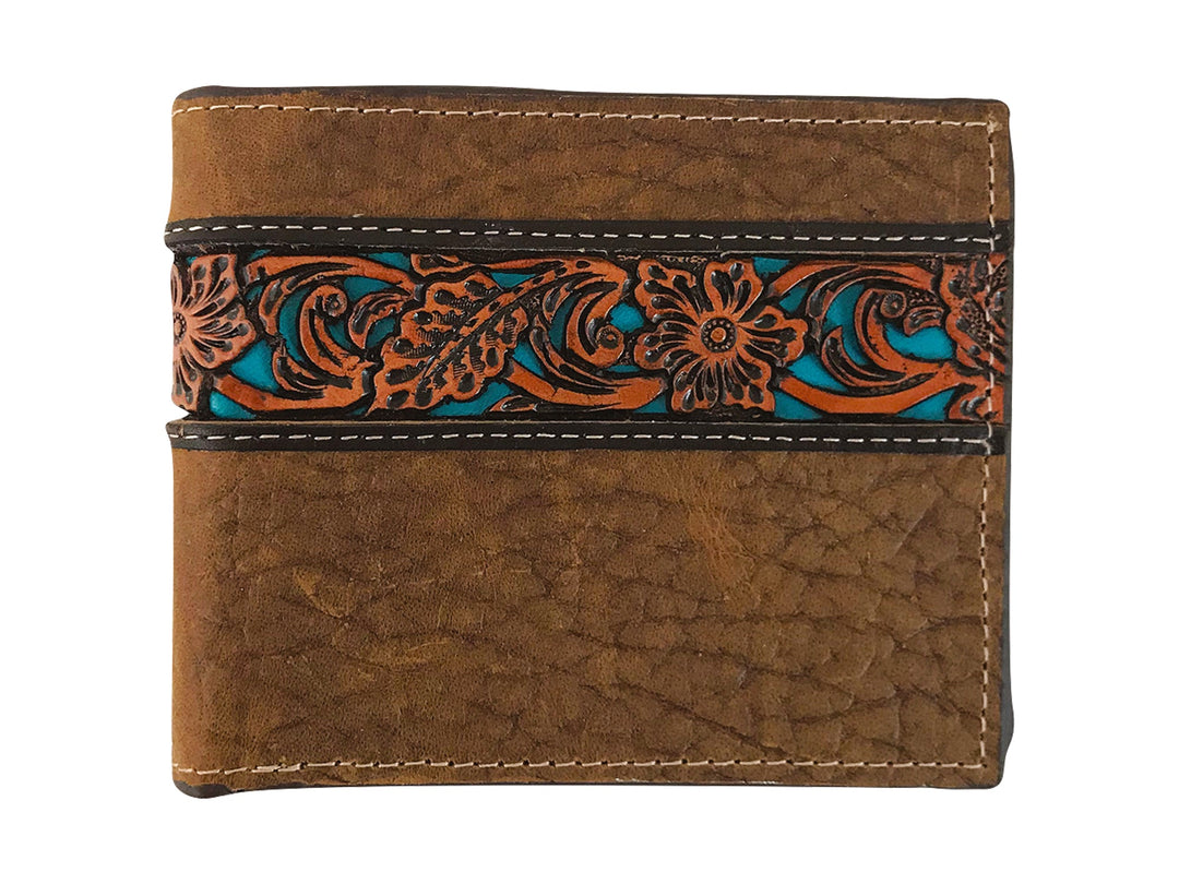 Roper Bi-Fold Tooled Leather Wallet - Tan