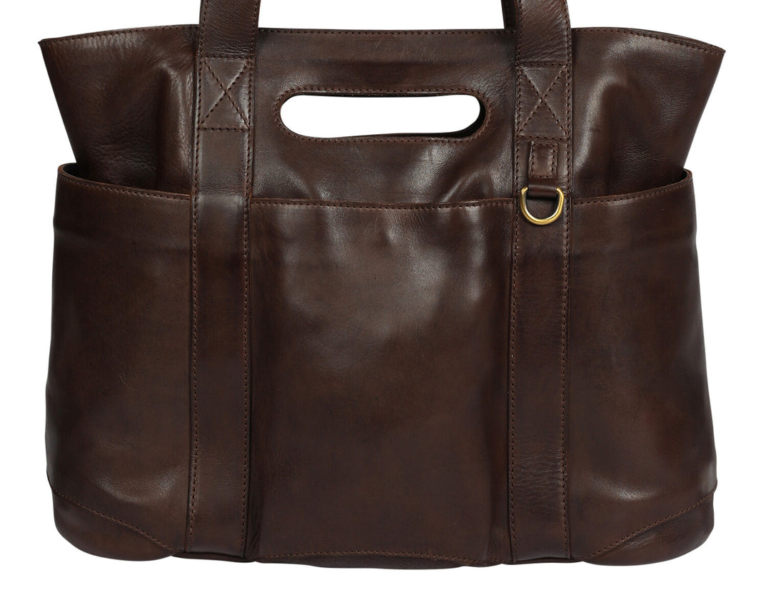 Modapelle Vintage Leather Large Business Tote Bag in Brown, front view