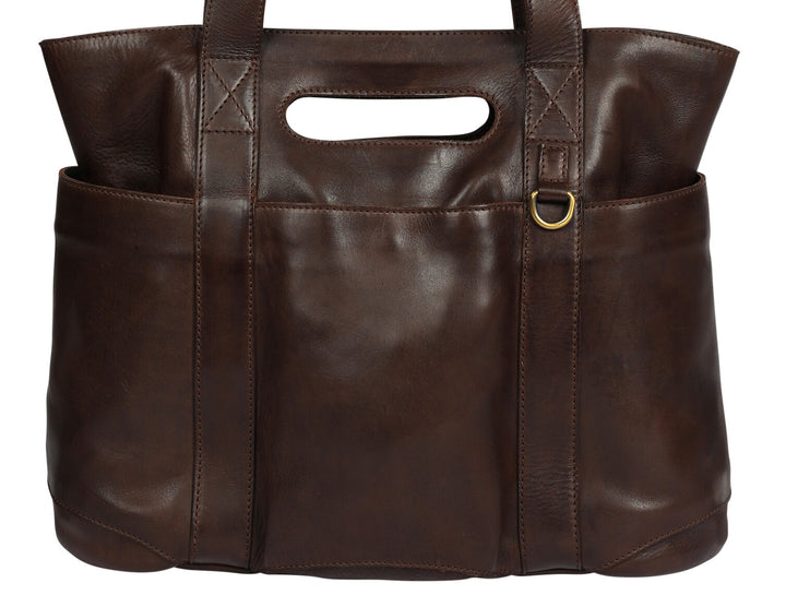 Modapelle Vintage Leather Large Business Tote Bag in Brown, front view