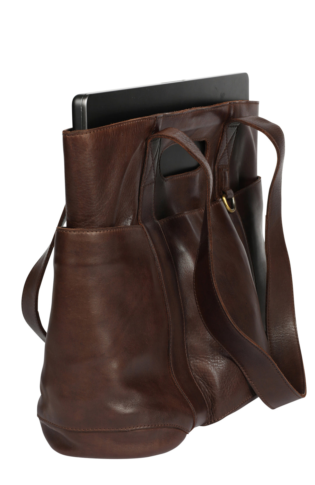 Modapelle Vintage Leather Large Business Tote Bag in Brown, open view