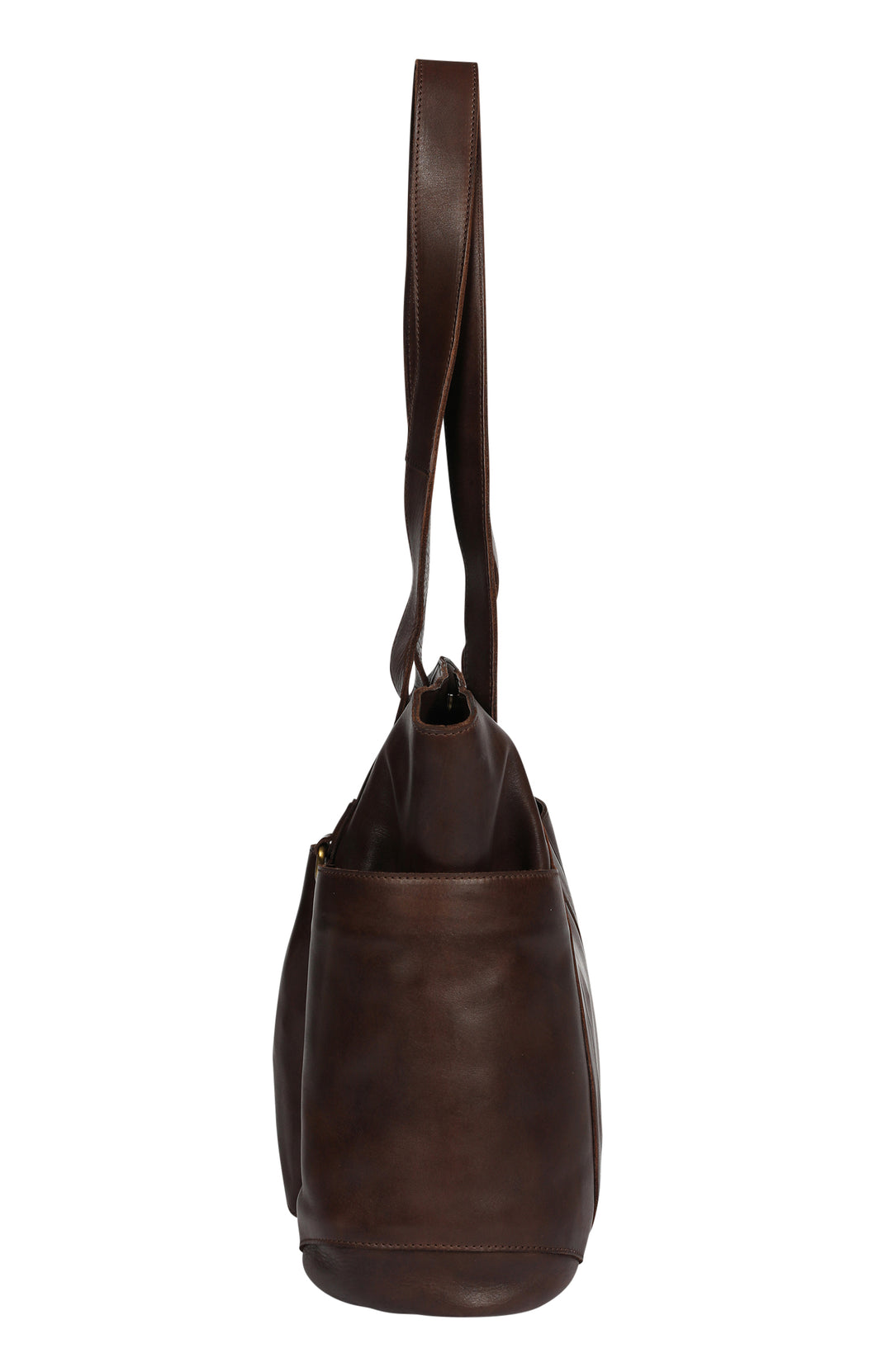 Modapelle Vintage Leather Large Business Tote Bag in Brown, side view