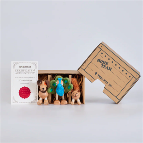 Anamalz - Barnfields Mini Crate; Peacock, Cat, Dog - 3 Piece Set