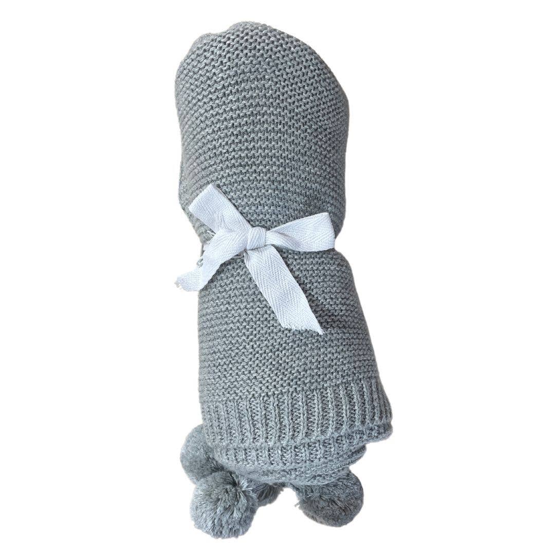 ES Kids - Knitted Pom Pom Baby Blanket - Grey