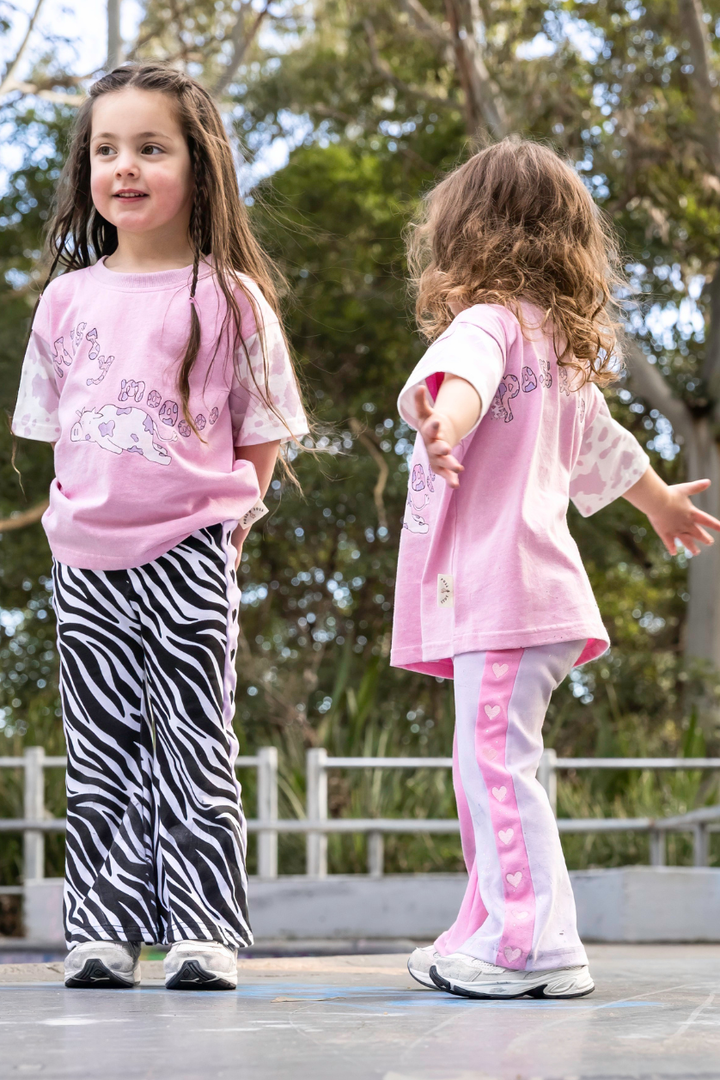 Poss &amp; Soss Missy Moo oversized kids tee, acid-wash pink with lilac cow print sleeves, view 3 of 9