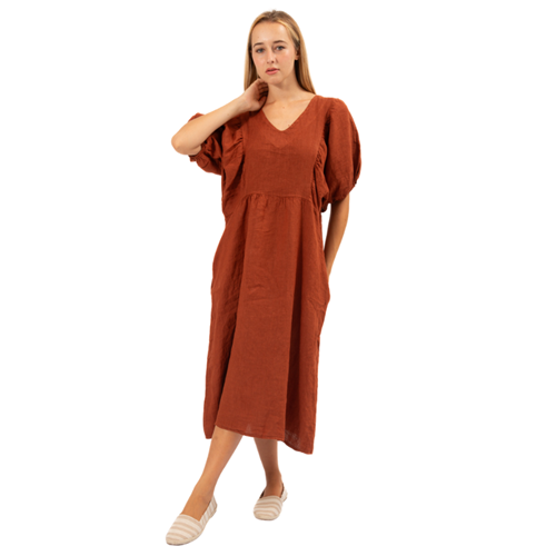 Vera May - Italian V Neck Dress - Rust