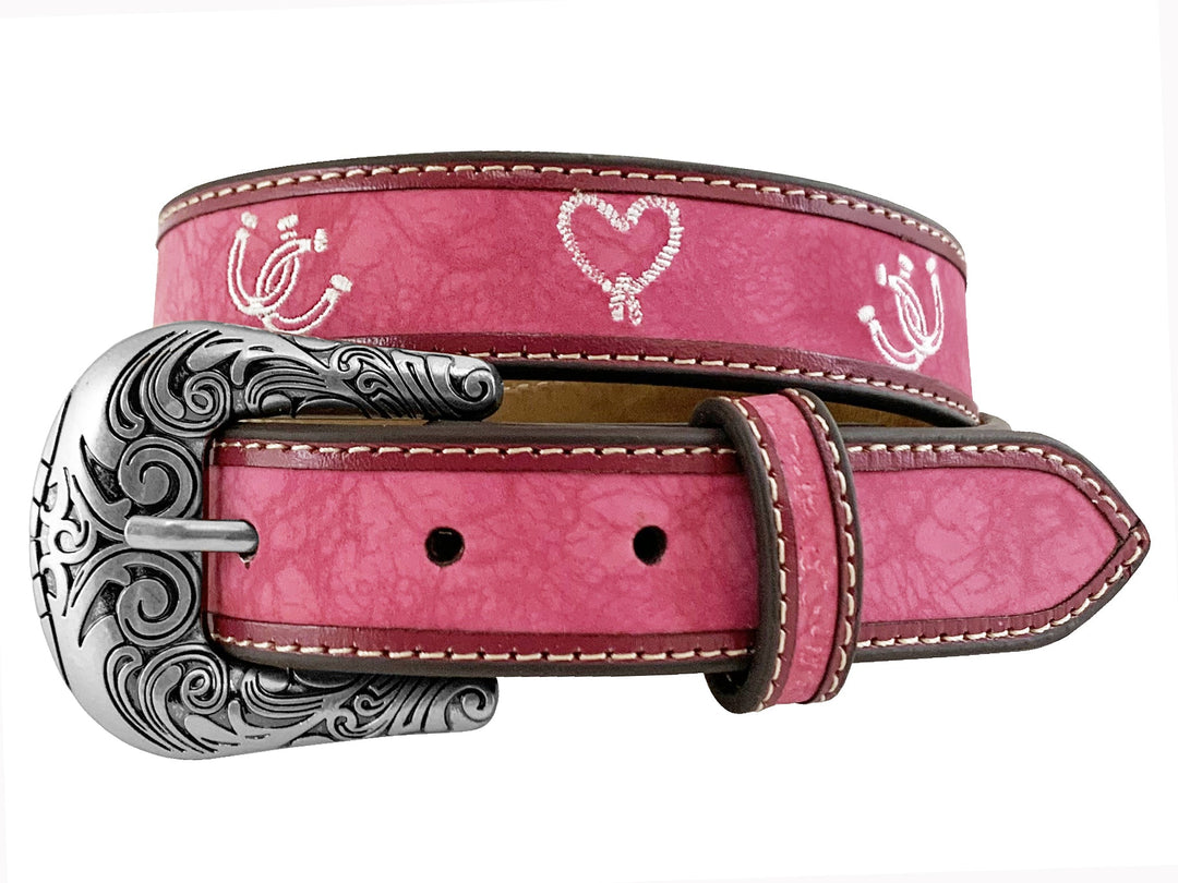 Roper Girls Embroidered Horseshoes Belt - Pink