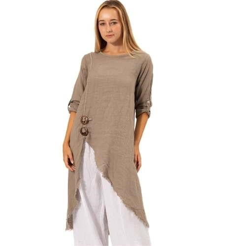 Vera May - Italian Linen Raw Edged Tunic - Taupe