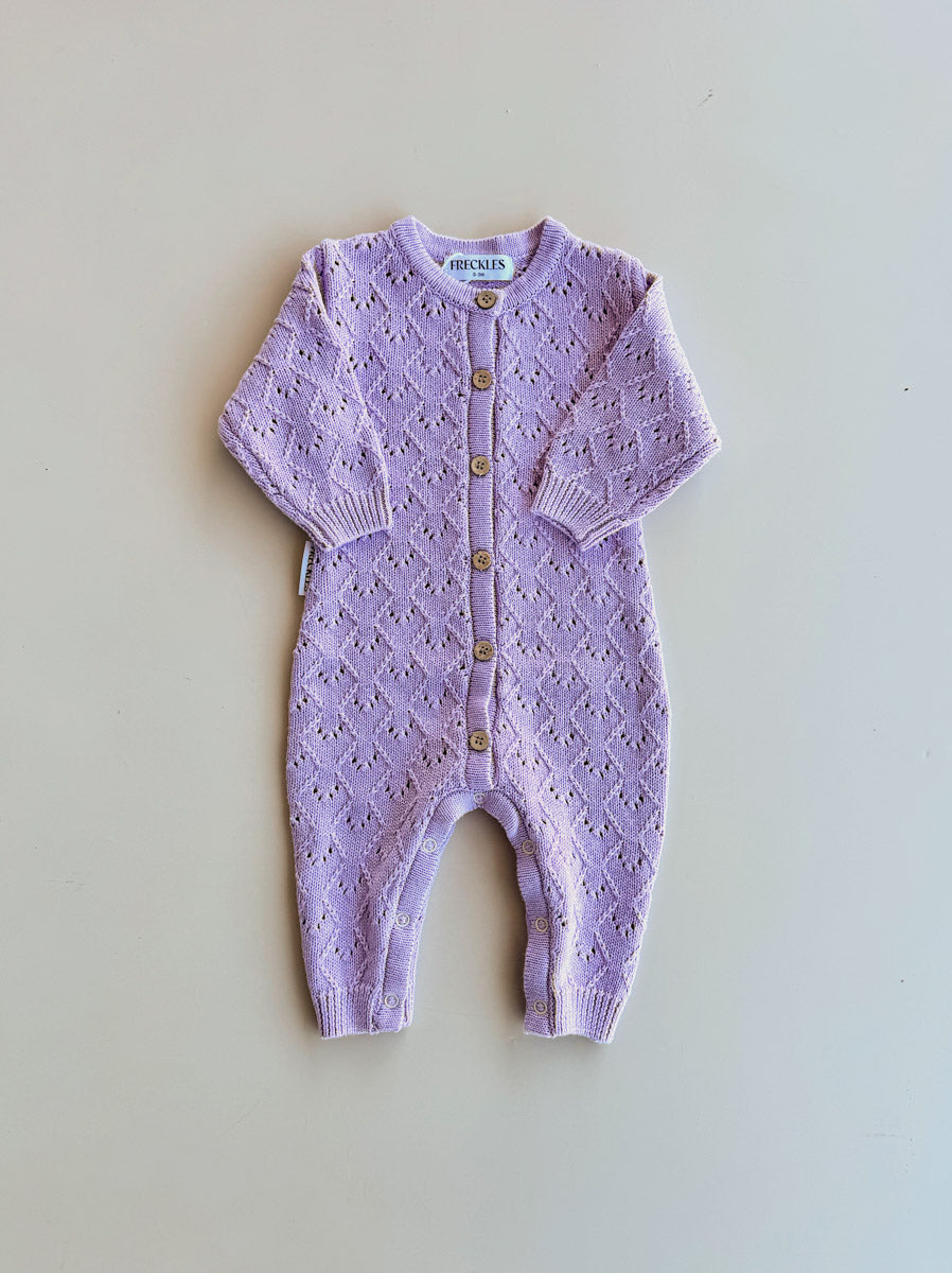Freckles Mila Pointelle Full Romper in Aster laid flat