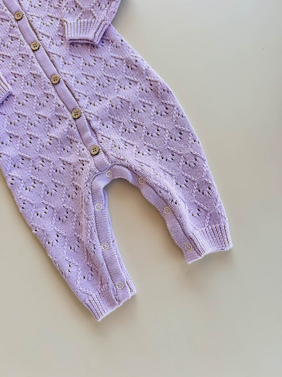 Close view of the Aster pointelle knit on the leg