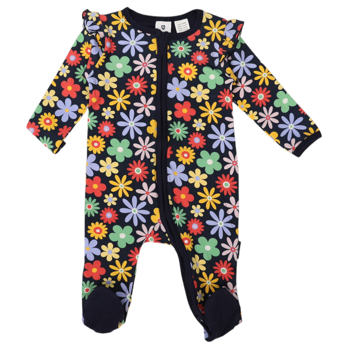 Korango - Flower Print Long Sleeve Zip Romper - Navy