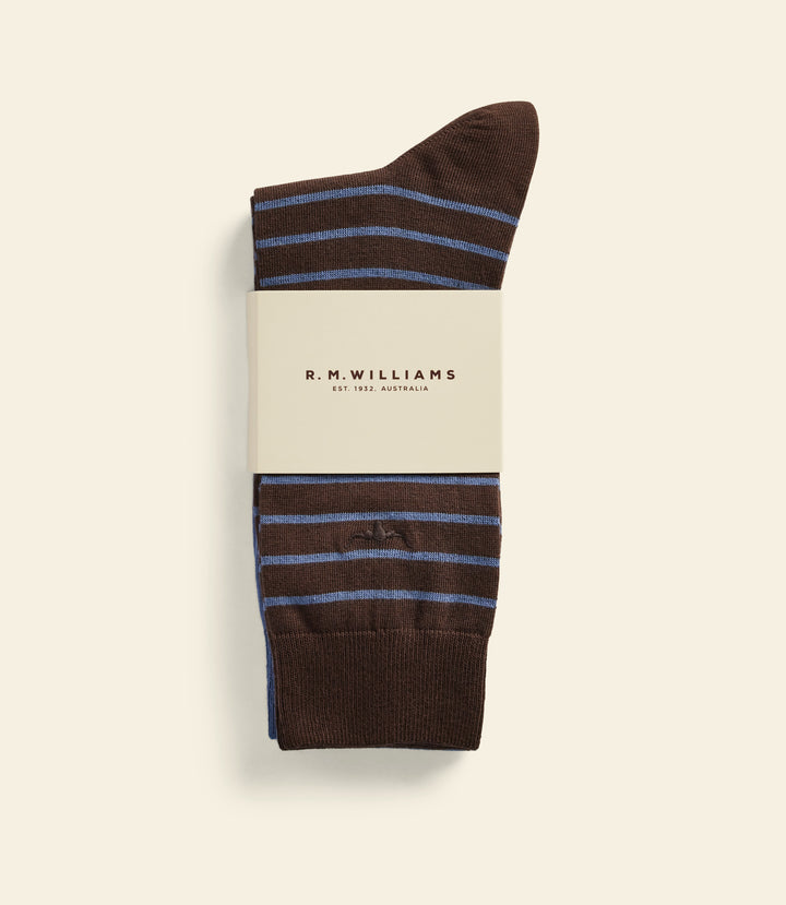 R.M.Williams Nelson stripe sock 2 pack - Brown Blue