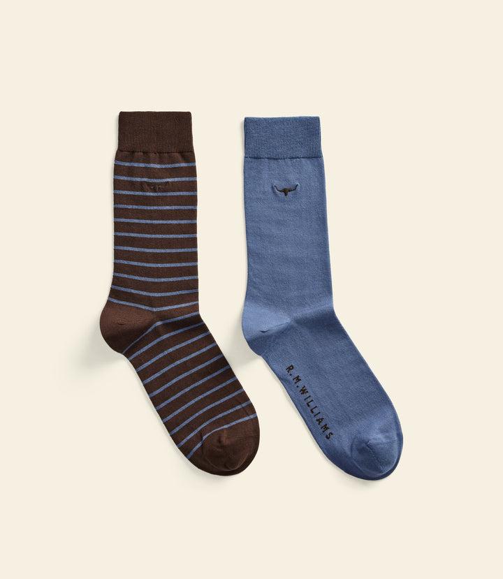 R.M.Williams Nelson stripe sock 2 pack - Brown Blue