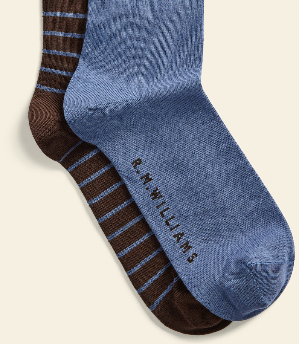 R.M.Williams Nelson stripe sock 2 pack - Brown Blue