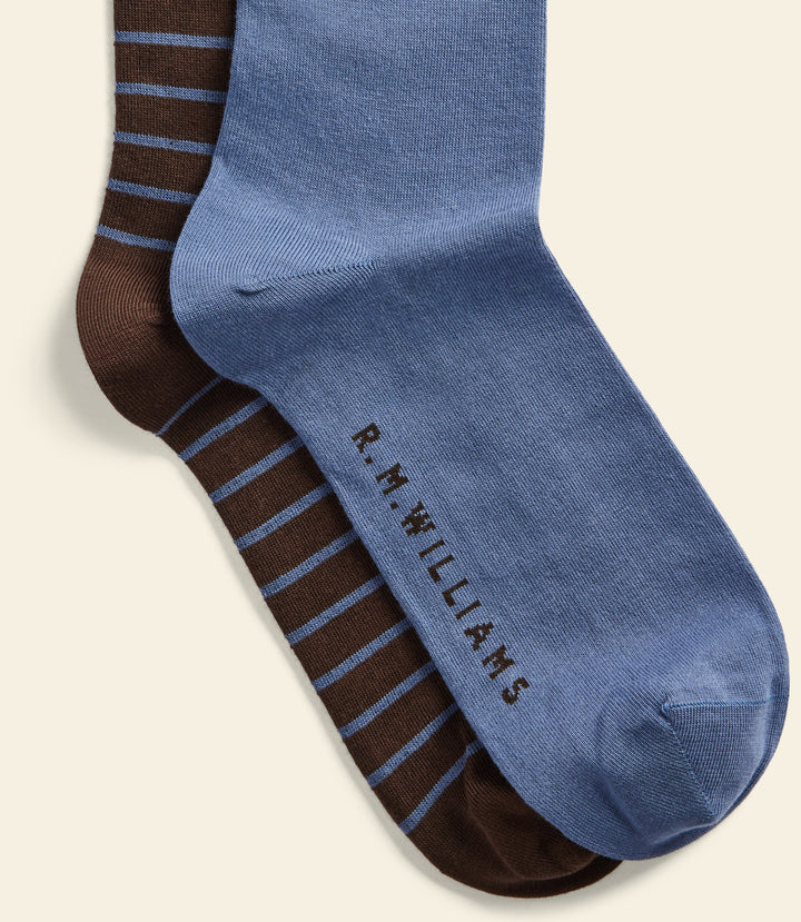R.M.Williams Nelson stripe sock 2 pack - Brown Blue
