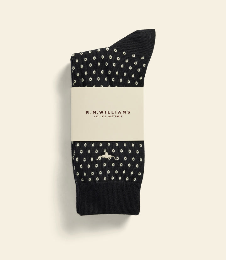 R.M.Williams Nelson polka dot sock 2 pack - Black/Cream