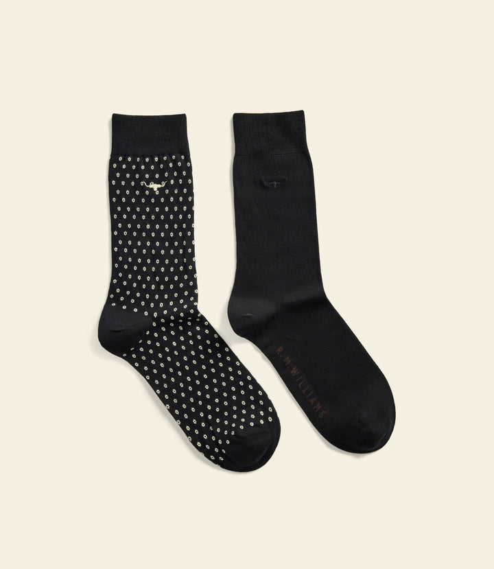 R.M.Williams Nelson polka dot sock 2 pack - Black/Cream