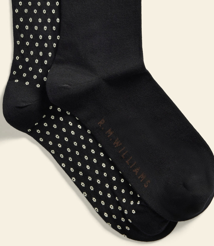 R.M.Williams Nelson polka dot sock 2 pack - Black/Cream