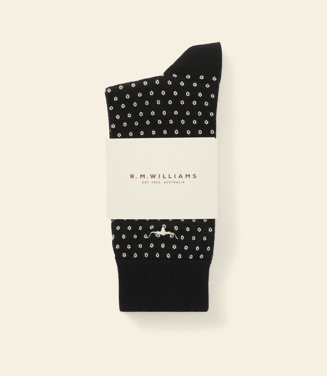 R.M.Williams Nelson polka dot sock 2 pack - Black/Cream