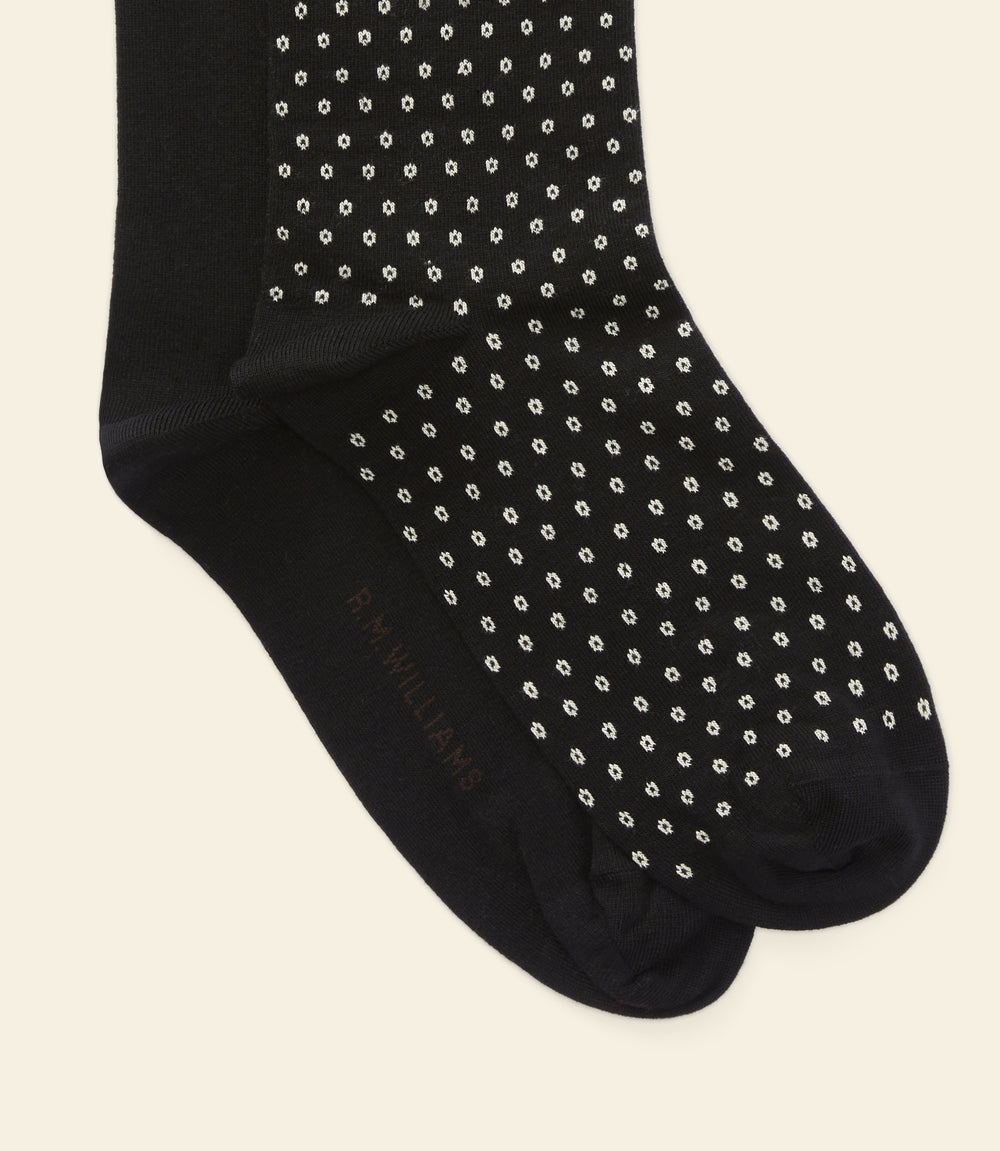 R.M.Williams Nelson polka dot sock 2 pack - Black/Cream