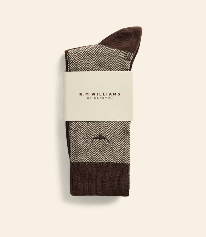 R.M.Williams Nelson herringbone sock 2 pack - Hot Fudge
