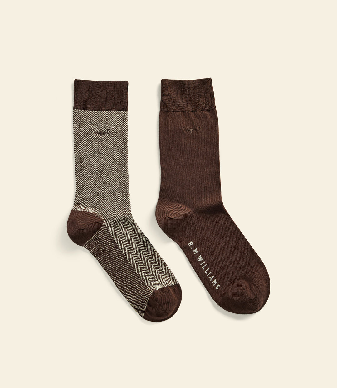 R.M.Williams Nelson herringbone sock 2 pack - Hot Fudge