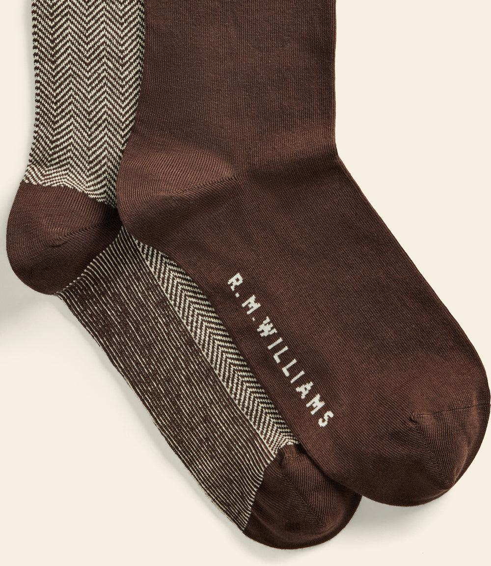 R.M.Williams Nelson herringbone sock 2 pack - Hot Fudge
