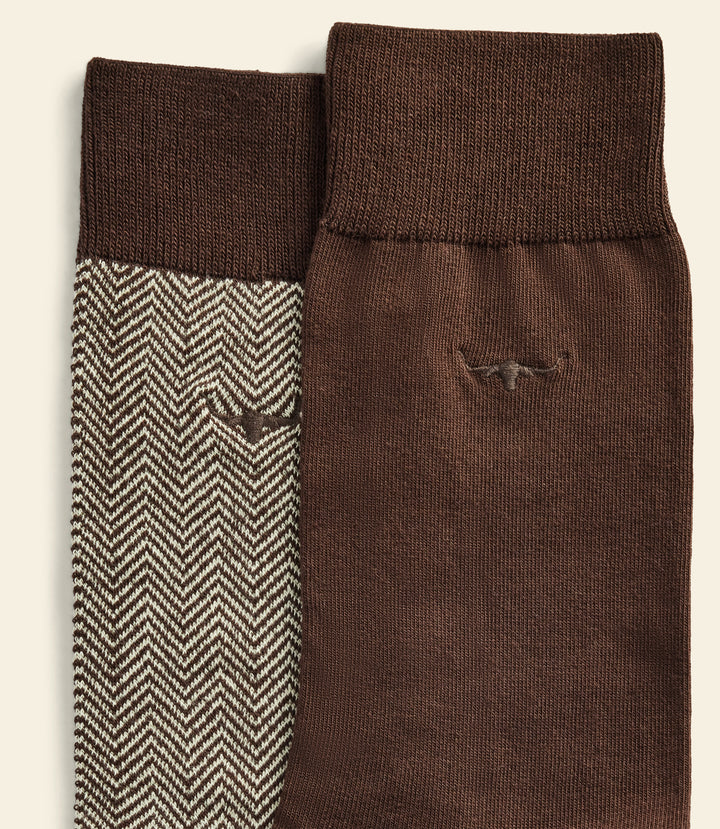 R.M.Williams Nelson herringbone sock 2 pack - Hot Fudge