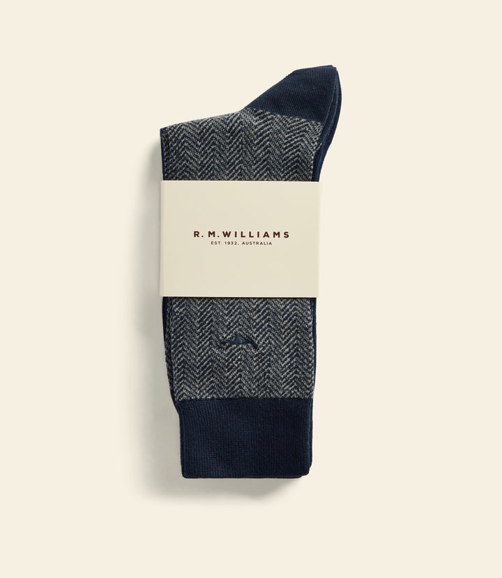 R.M.Williams Nelson herringbone sock 2 pack - Grey Navy