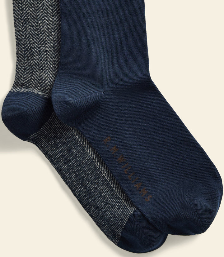 R.M.Williams Nelson herringbone sock 2 pack - Grey Navy