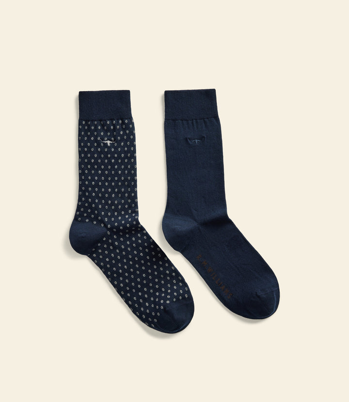 R.M.Williams Nelson polka dot sock 2 pack - Grey Navy