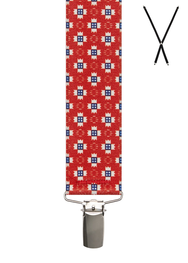 Buckle - Framed Suspenders X-Back Nickel Clips - Red