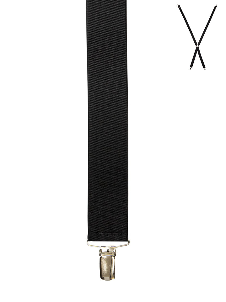Buckle - Solid Colour Suspenders X-Back Nickel Clips - Black